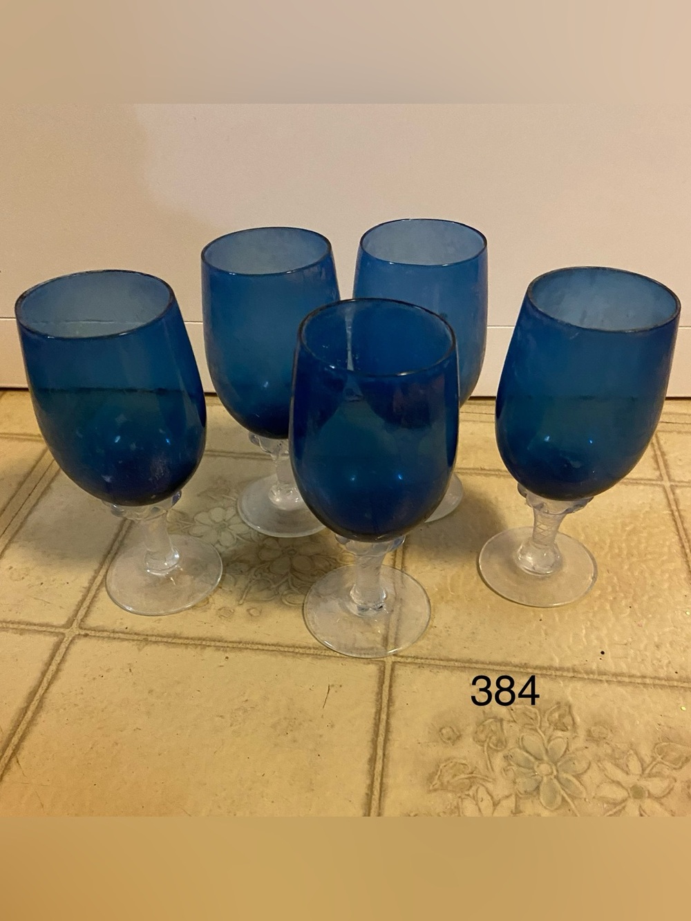 Vintage cobalt Blue Cognac / brandy Glasses - Set of 5